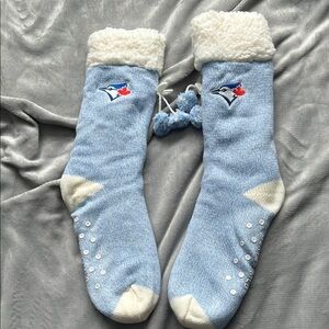 Blue and Cream Fleece-Lined Socks with Logo
